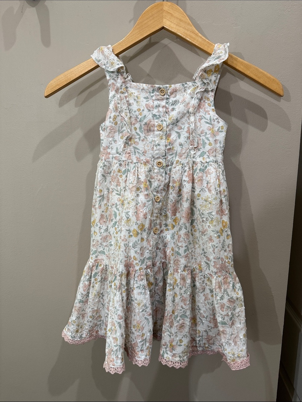 Catherine Malandrino Girls Floral Button-Front Dress in White, Pink & Yellow